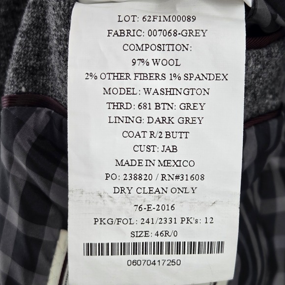 JOS A BANK 1905 Collection Mens 46R Gray Wool Blazer Sport Coat Tailored Fit - Picture 7 of 12